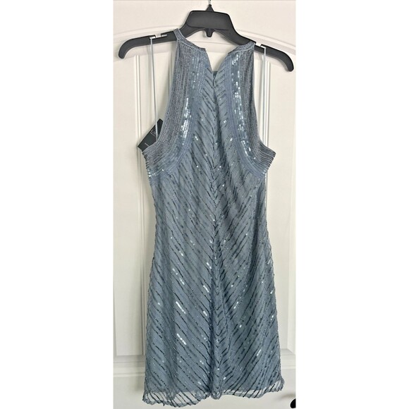 Lauren Ralph Lauren Women's Beaded Mesh Halter PartyCocktail Dress Light Blue 12 - Picture 11 of 13